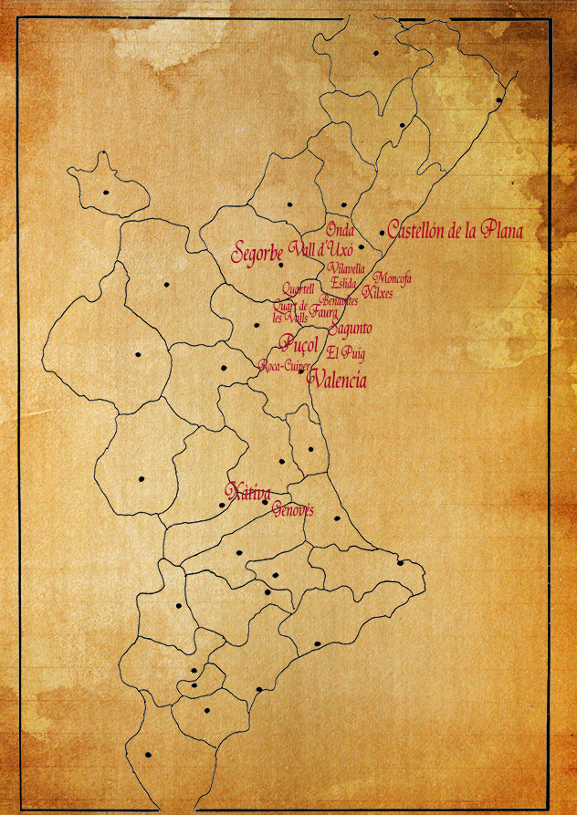 Mapa de municipios que estan dentro de la ruta de distribución de Destilerías Plà