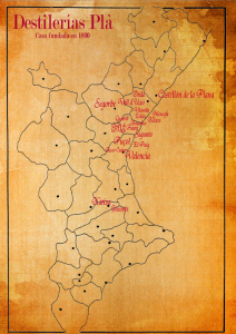 Mapa de municipis que estan dins de la ruta de distribució de Destil·leries Plà