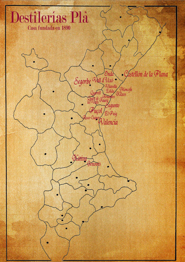 Map of municipalities that are within the deployment path Distilleries Pla