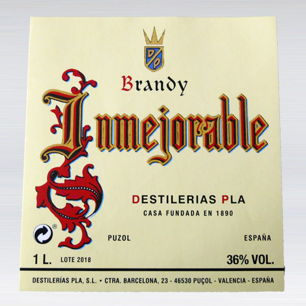 etiqueta del Brandy Inmejorable Destilerias Pla